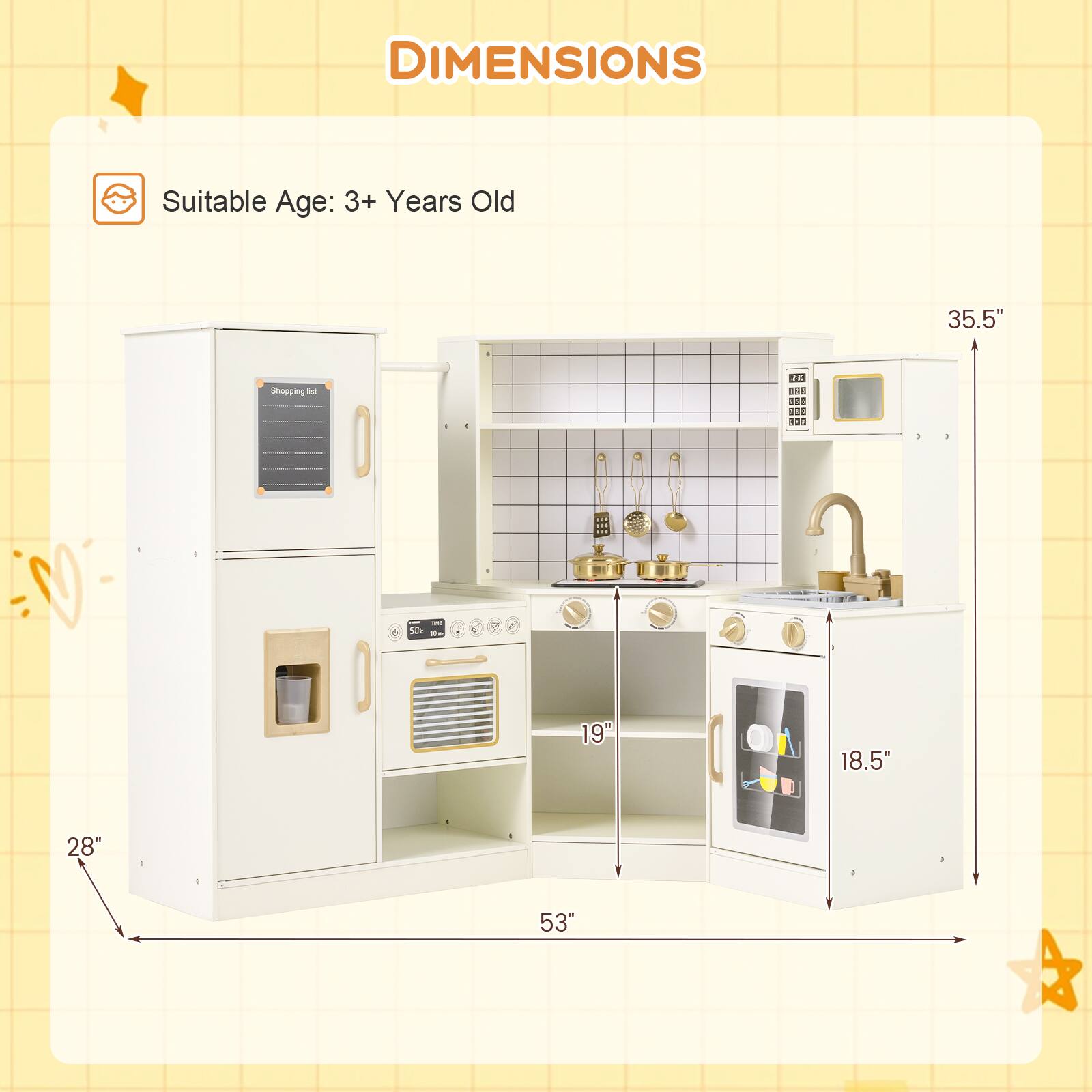 DIMENSIONS  
Suitable Age: 3+ Years Old  
35.5"  
53"  
28"  
19"  
18.5"