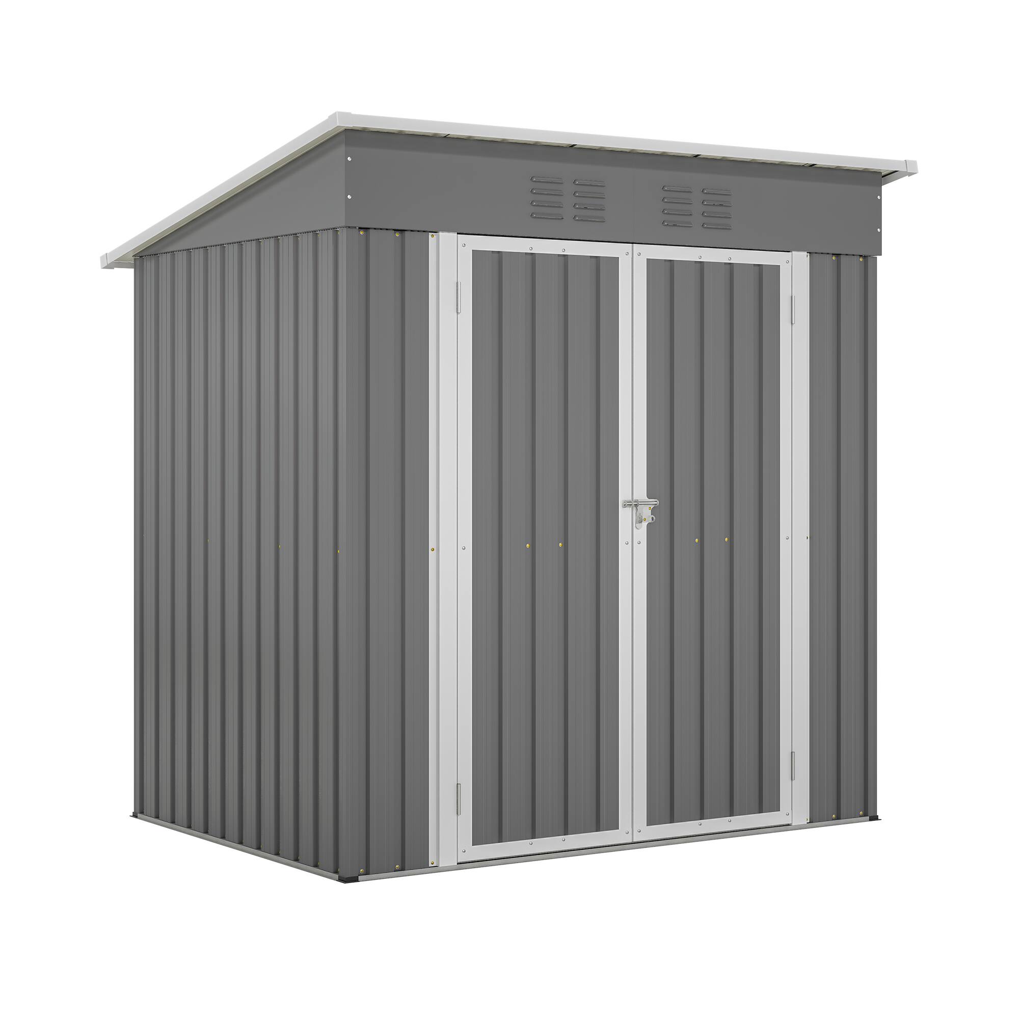 Front. APRILSOUL - 6x4 Metal Storage Shed 71 High Multi Use Tool Pet Garbage Backyard Cabinet - Gray.