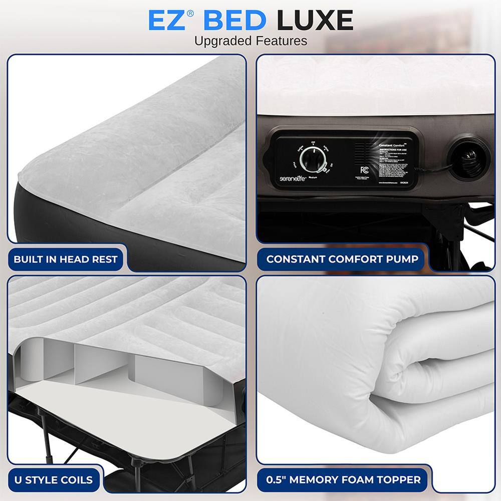 EZ BED LUXE  
Upgraded Features

- BUILT IN HEAD REST
- CONSTANT COMFORT PUMP
- U STYLE COILS
- 0.5" MEMORY FOAM TOPPER
