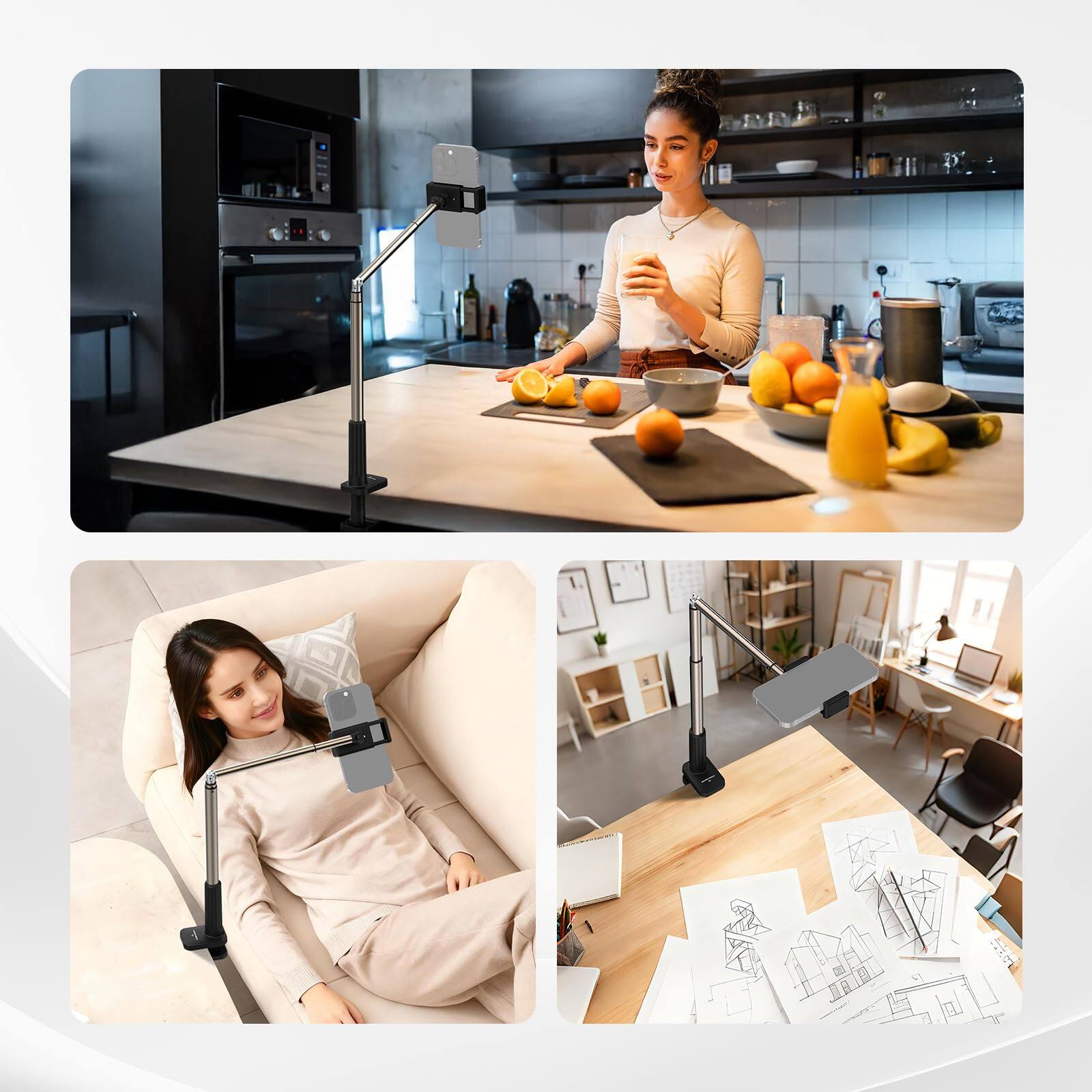 Alt View 2. Neewer - 360° Adjustable Phone Stand for Desk/Bed, Entry Level, Overhead Mount - Black.