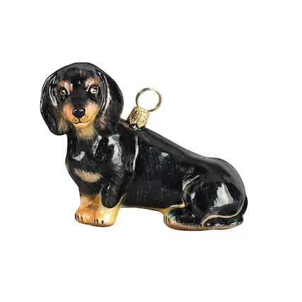 Front. Joy to the World Collectibles - Joy to the World Black Dachshund Sitting Dog Polish Blown Glass Christmas Ornament - Black.