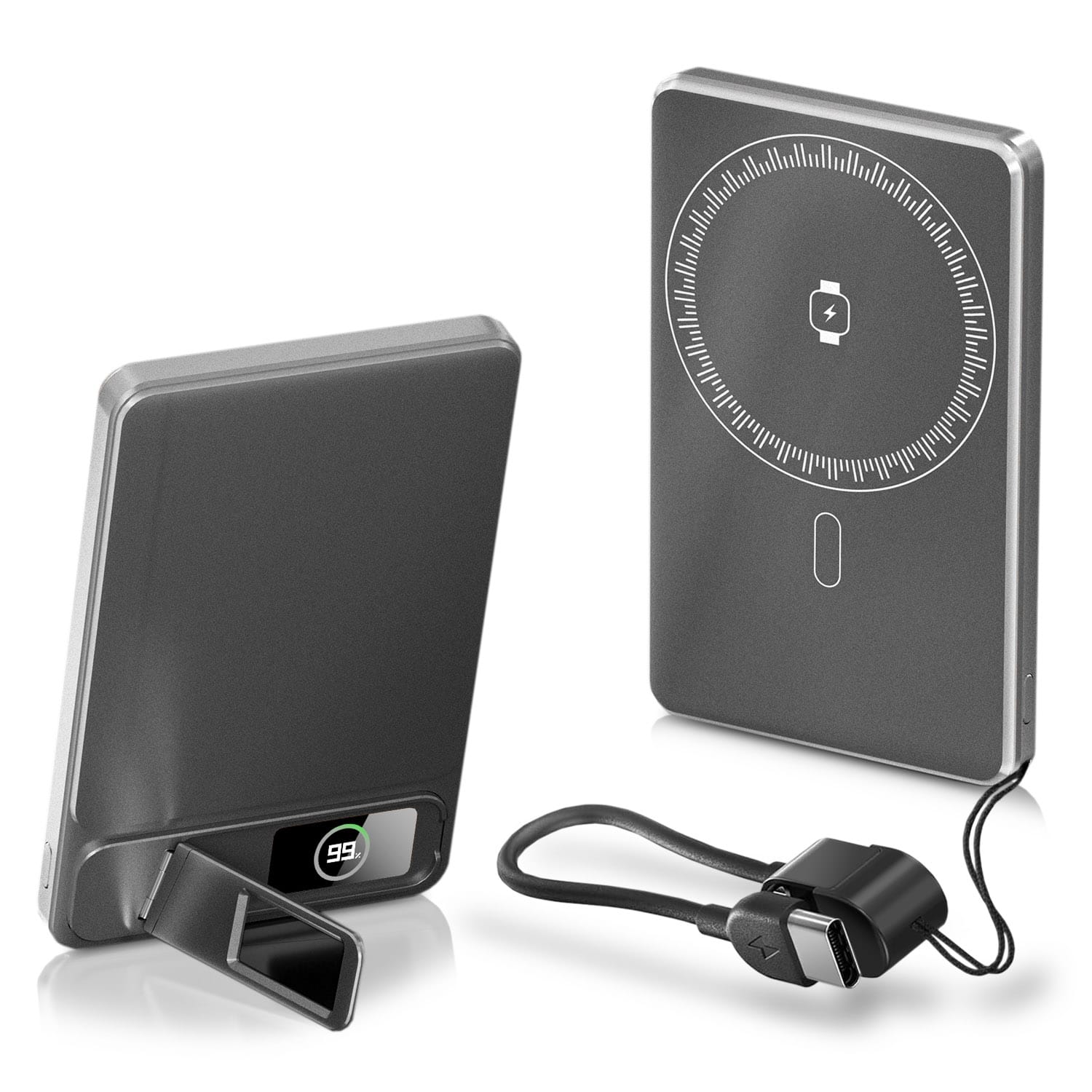 Alpha Digital - 5,000mAh Power Bank - Ultra-Thin, Magnetic Wireless Charging, Phone Stand