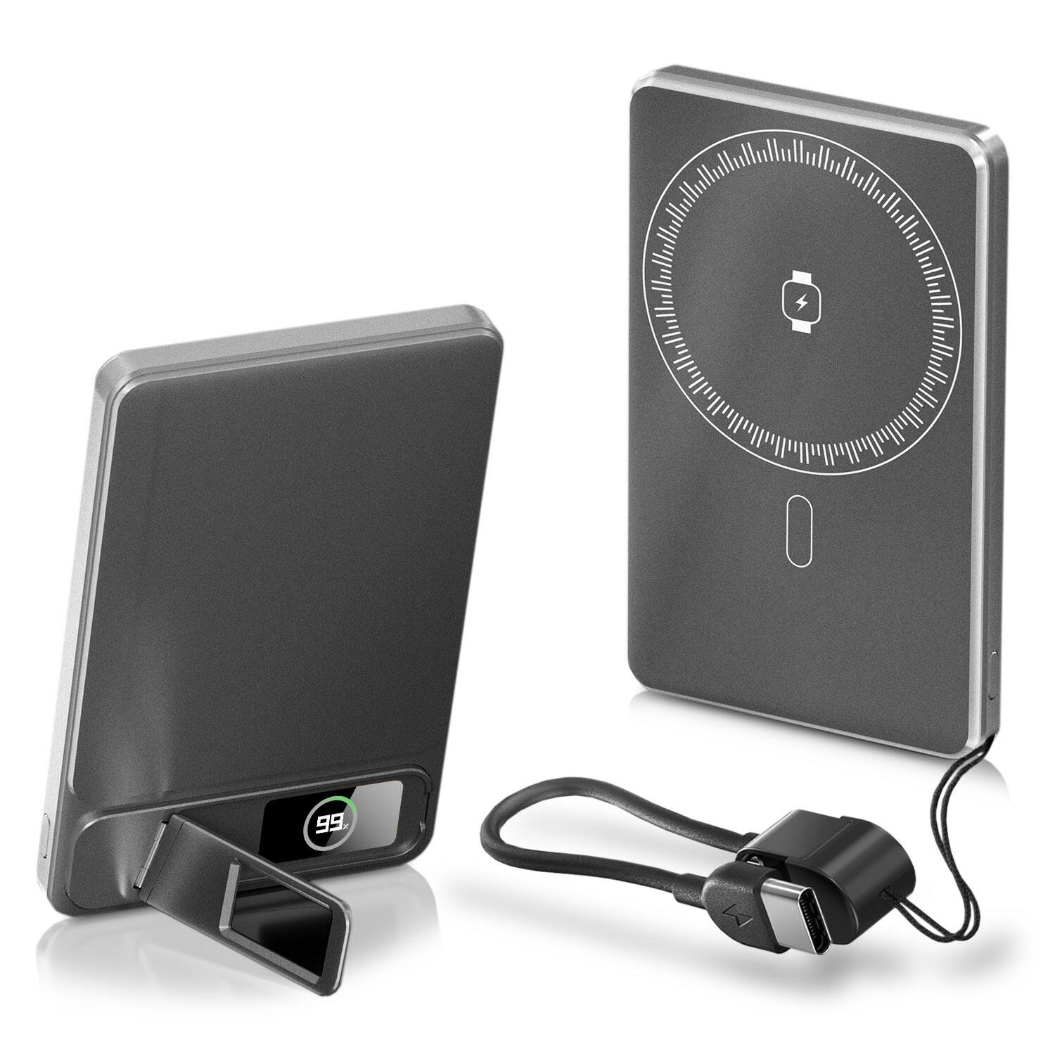 Front. Alpha Digital - Alpha Digital 5,000mAh Power Bank - Ultra-Thin, Magnetic Wireless Charging, Phone Stand.