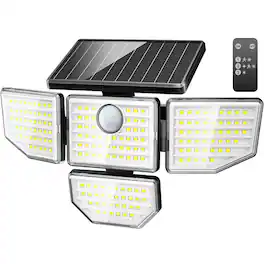 Adewalk - Upgraded 3000LM 188 LED 4 Head Solar Light Motion Sensor IP65 Waterproof Security Lamp for Yard Backyard Use - White