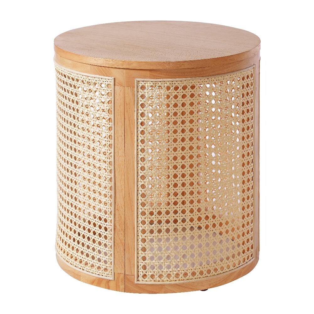 Alt View 2. Loheer - Loheer Rubber Wood Side Table Natural Color Round End Table Compact Nightstand Minimalist Accent Table - Natural.