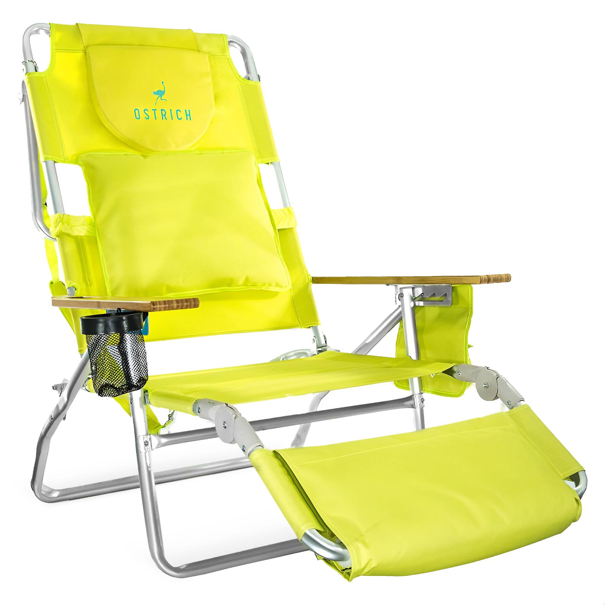 Front. Ostrich - Ostrich Deluxe 3N1 Outdoor Lawn Beach Lounge Chair with Footrest, Lime Green - Green.