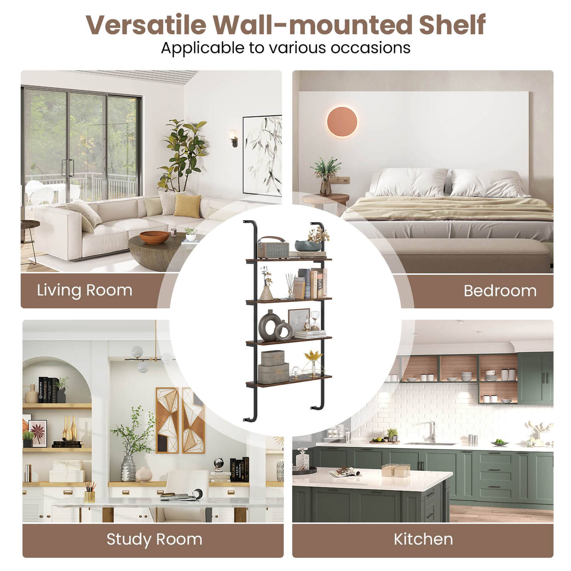 Versatile Wall-mounted Shelf: Applicable to various occasions, including living room, bedroom, study room, and kitchen.