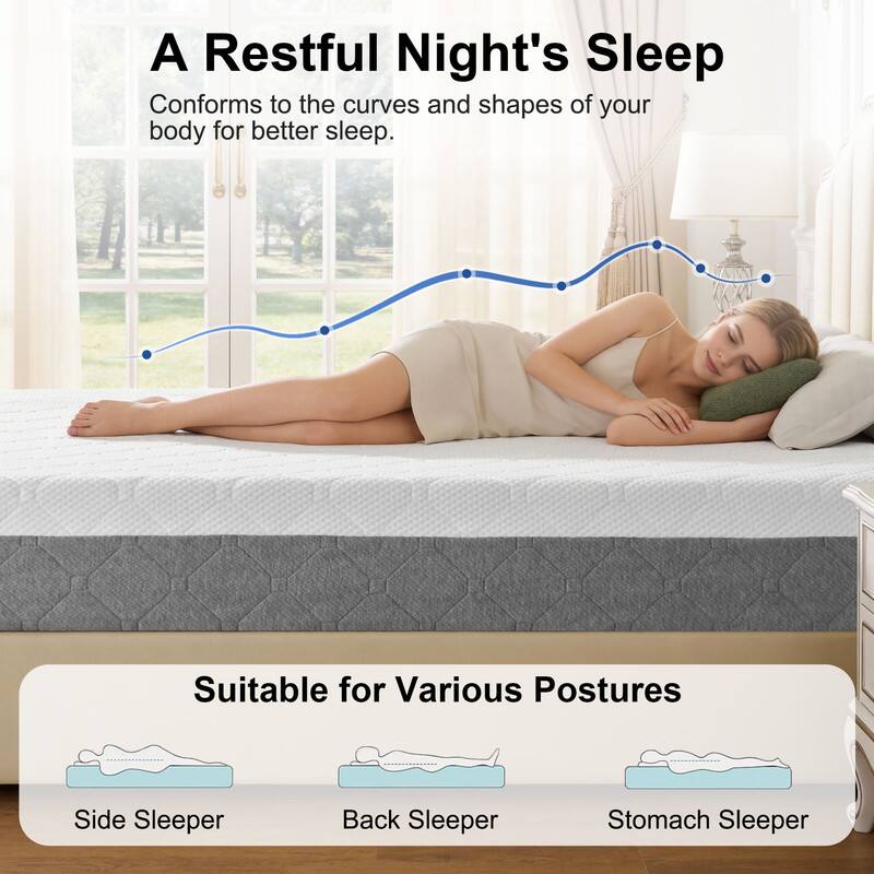 A Restful Night's Sleep  
Conforms to the curves and shapes of your body for better sleep.  

Suitable for Various Postures  
Side Sleeper  
Back Sleeper  
Stomach Sleeper