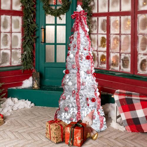 Alt View 7. Winado - 6FT Christmas Tree Artificial Pop Up with Warm Lights and Red Ornaments for Indoor Outdoor Holiday Party Decoration - White.