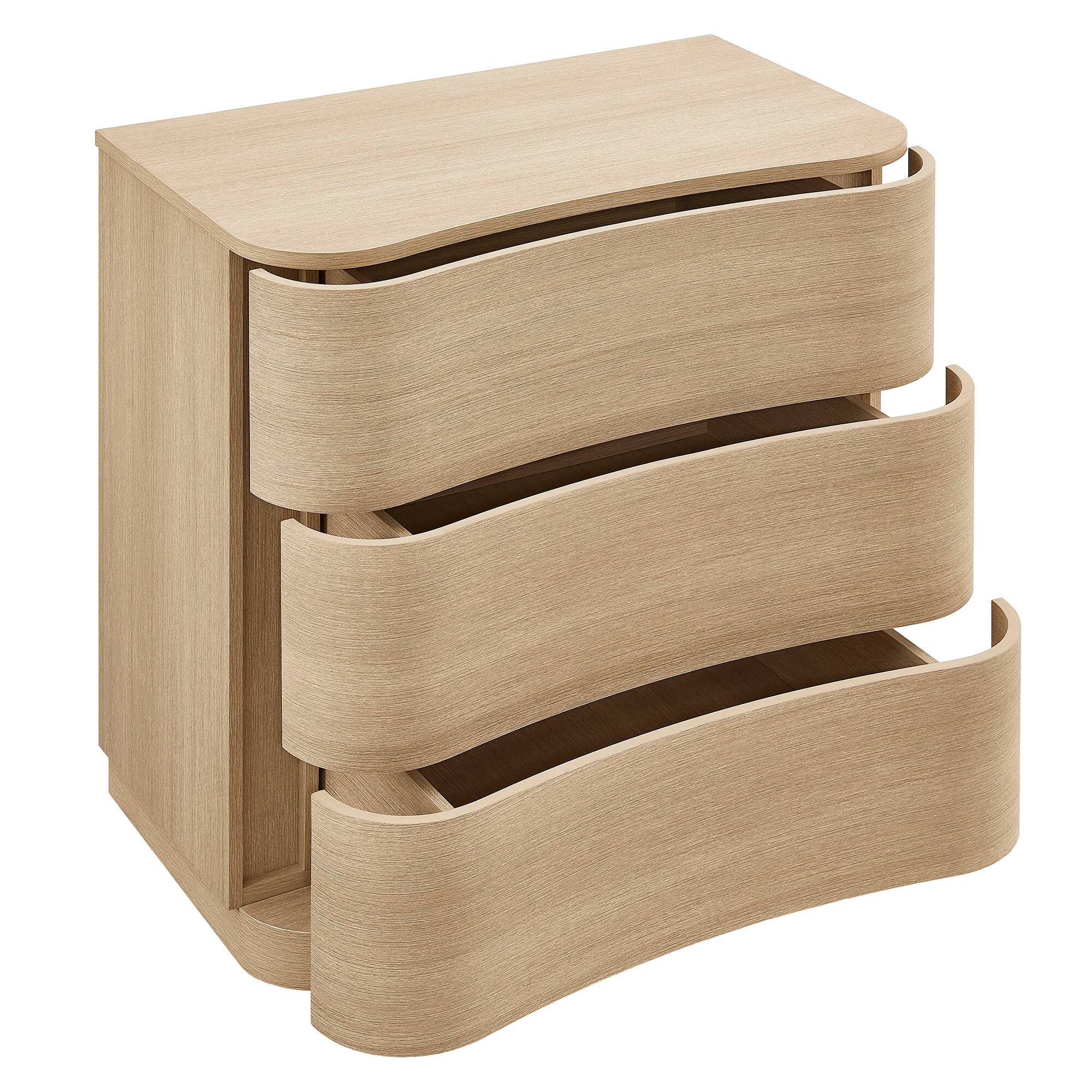 Alt View 2. Modway - Mirae 3-Drawer Curved Compact Dresser by Modway - Brushed Light Oak.