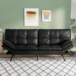 Dyonery - 71-Inch Futon Sofa Bed, Convertible Guest Bed & Loveseat | Cozy Faux Leather with Adjustable Positions - BLack