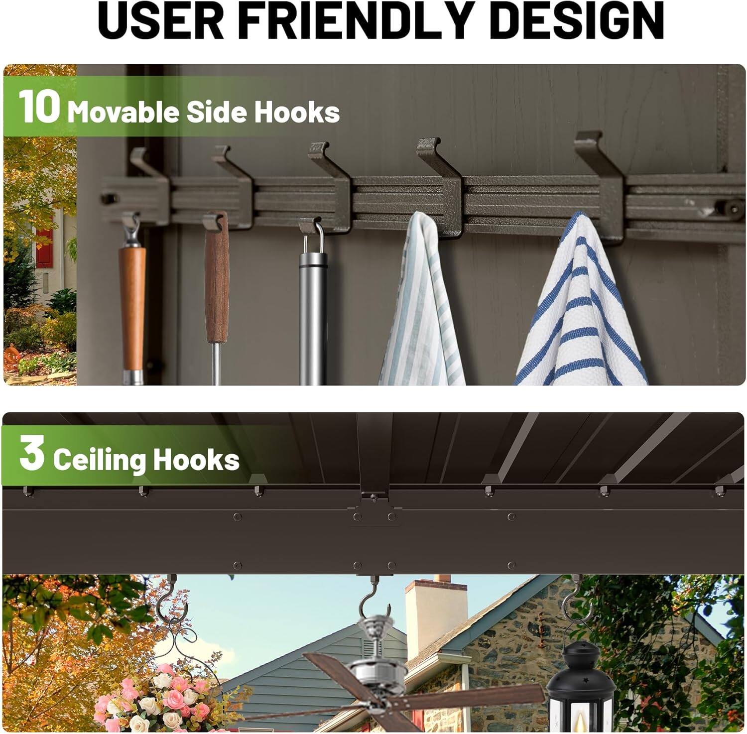 USER FRIENDLY DESIGN

10 Movable Side Hooks

3 Ceiling Hooks