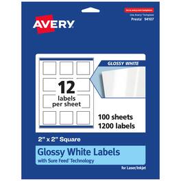 Avery - Square Labels with Sure Feed, 2" x 2", 1,200 Glossy Labels - White