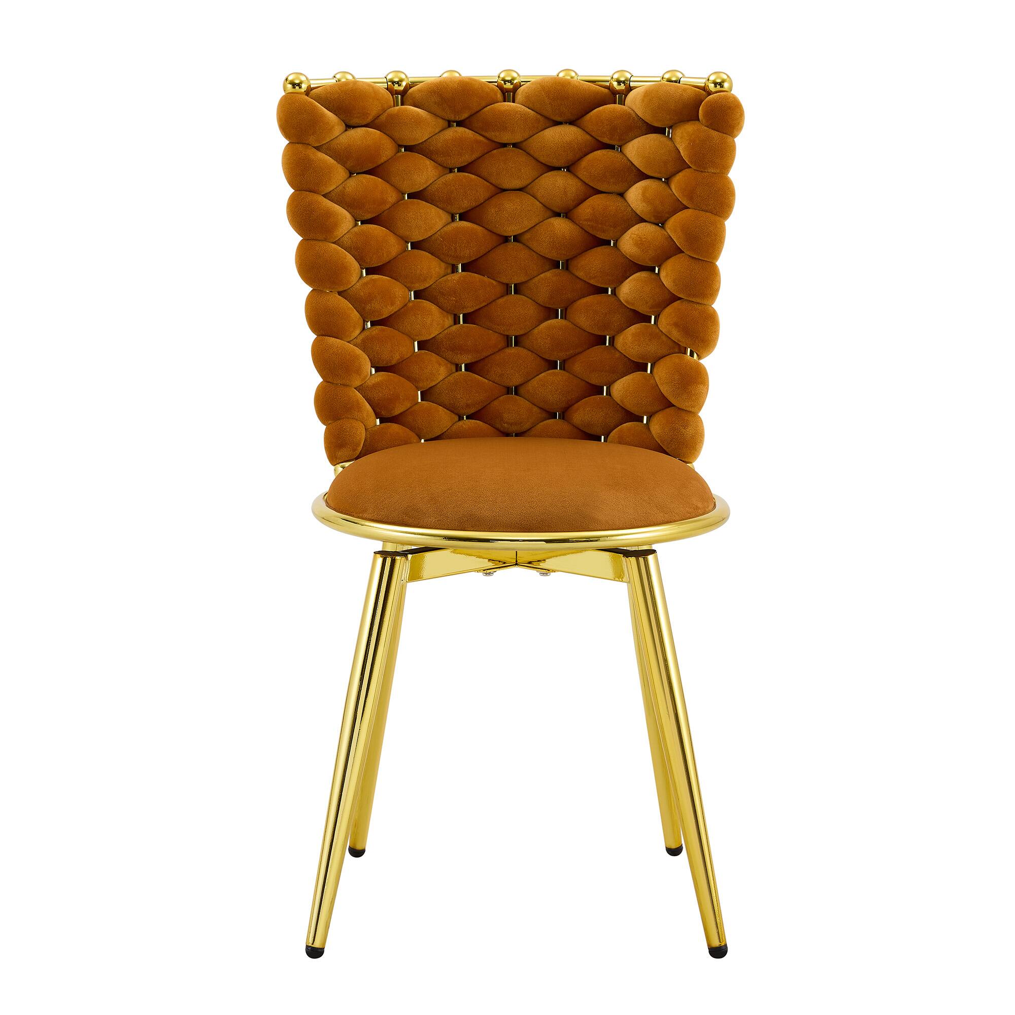 Alt View 8. Loheer - Loheer Velvet Dining Chairs Set of 2 Orange Woven Back Cushioned Accent Chairs with Gold Metal Legs 1.75 ft - Gold,Orange.
