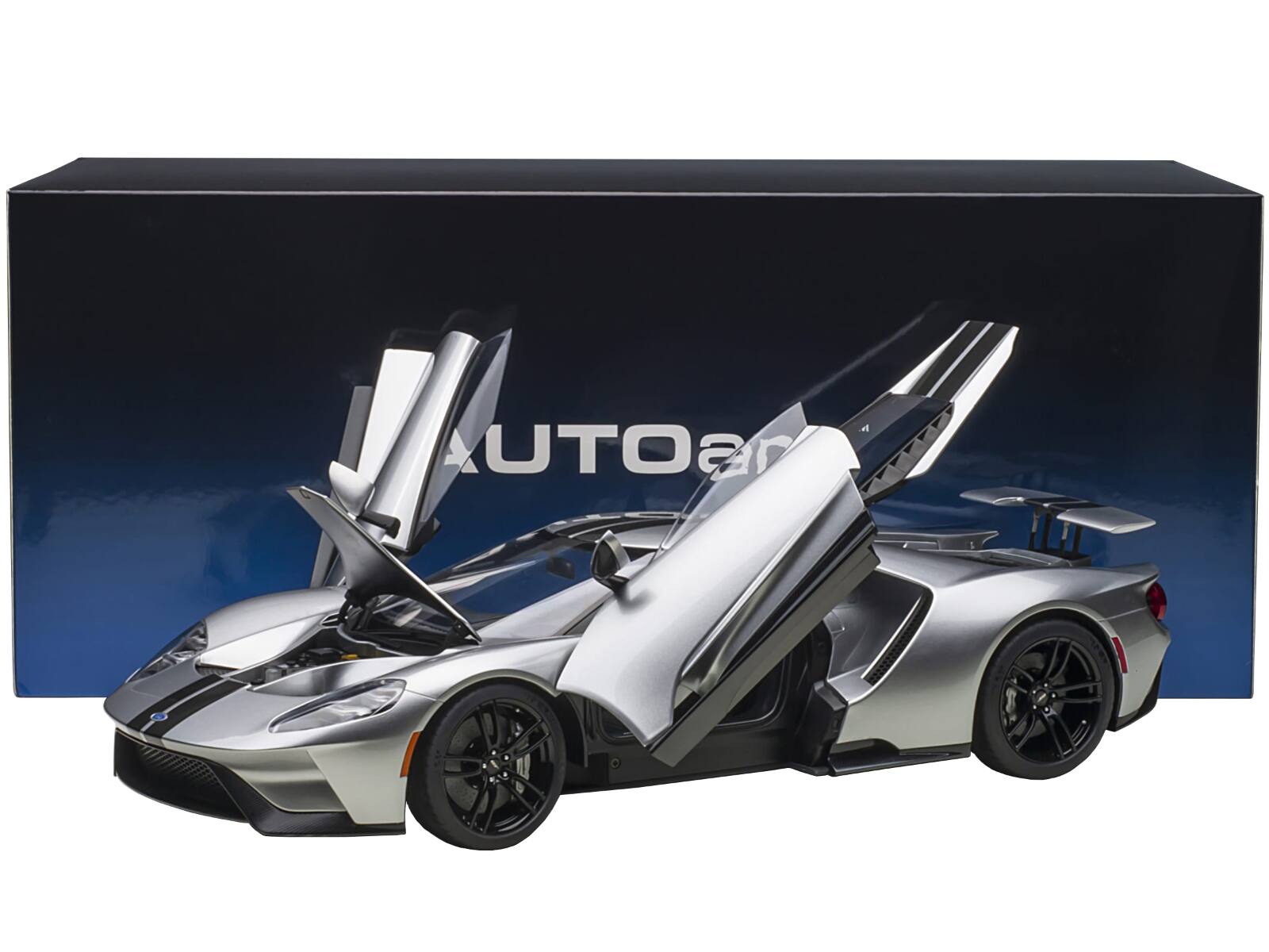 Alt View 5. Autoart - 2017 Ford GT Ingot Silver Metallic with Black Stripes 1/12 Model Car by Autoart.