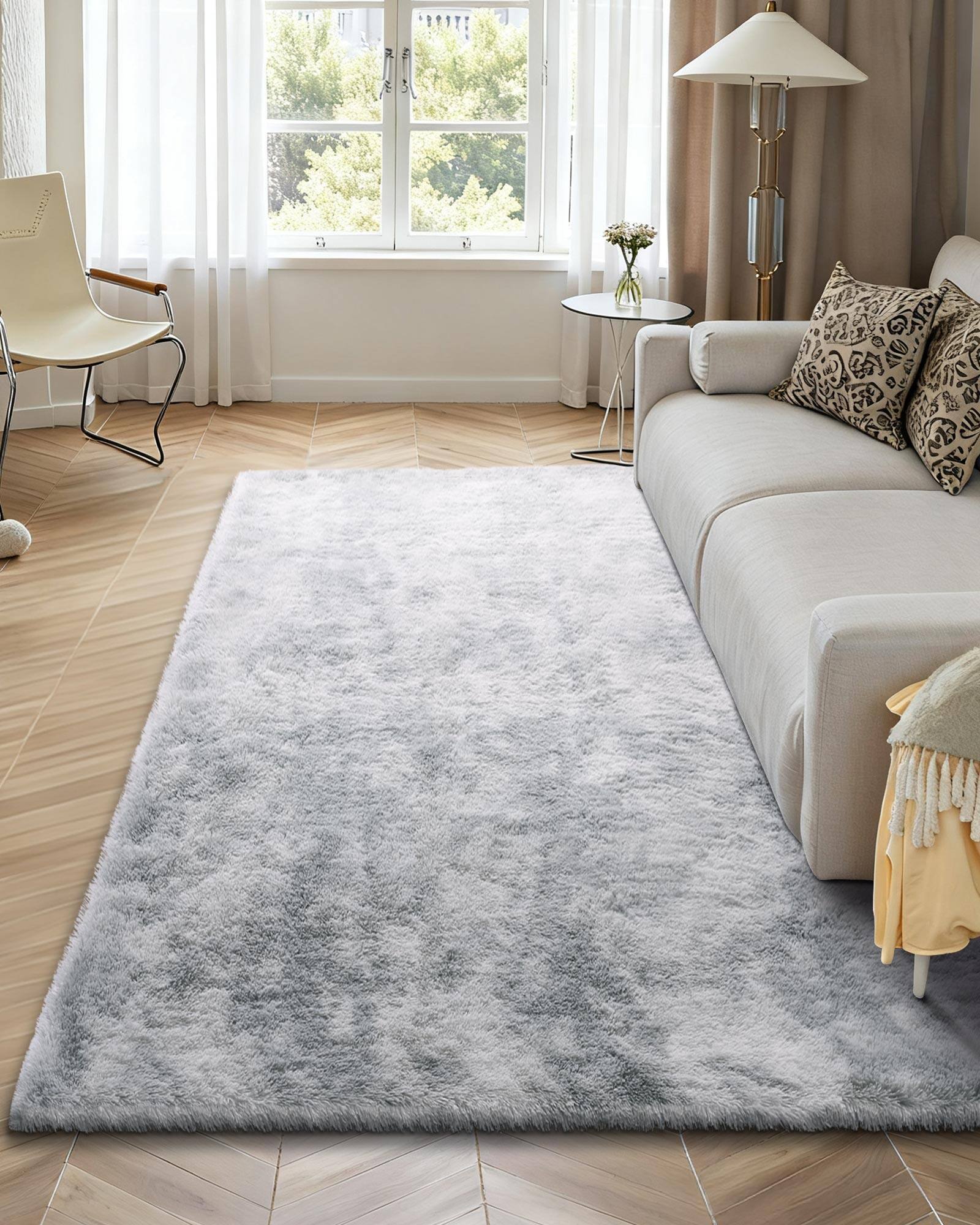 Back. VEVOR - Indoor Plush Area Rugs, 6 x 9 ft Soft Plush Carpet, Furry Shag Area Rugs for Living Room, Bedroom, Modern Home Decor - Light grey.
