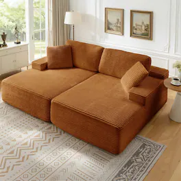 Yardgrace - Oversized Corduroy Upholstered Chaise Lounge – No Assembly Required, Plush Boneless Sofa for Living Room - Orange
