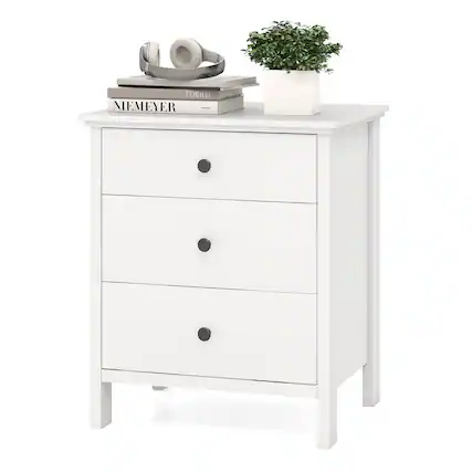 Front. Gymax - Gymax 3-Drawer Nightstand Wooden Bedside Table Modern Side End Table Space-Saving White - White.