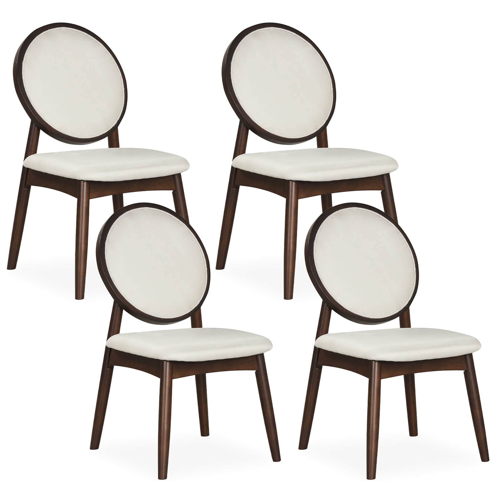 Costway - Dining Chairs Set of 4, Upholstered Linen Fabric Side Chairs with Round Backrest - Beige