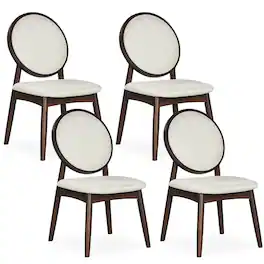 Costway - Dining Chairs Set of 4, Upholstered Linen Fabric Side Chairs with Round Backrest - Beige