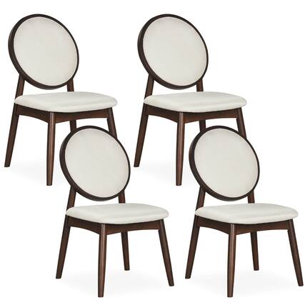 Front. Costway - Costway Dining Chairs Set of 4, Upholstered Linen Fabric Side Chairs with Round Backrest - Beige.
