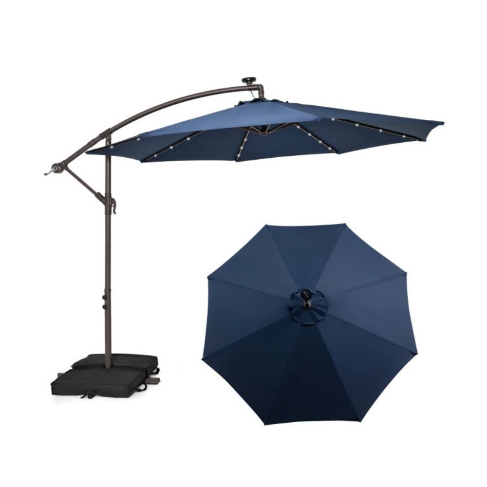 Angle. Mondawe - 10 Feet Cantilever Umbrella with 32 LED Lights and Solar Panel Batteries - Navy.