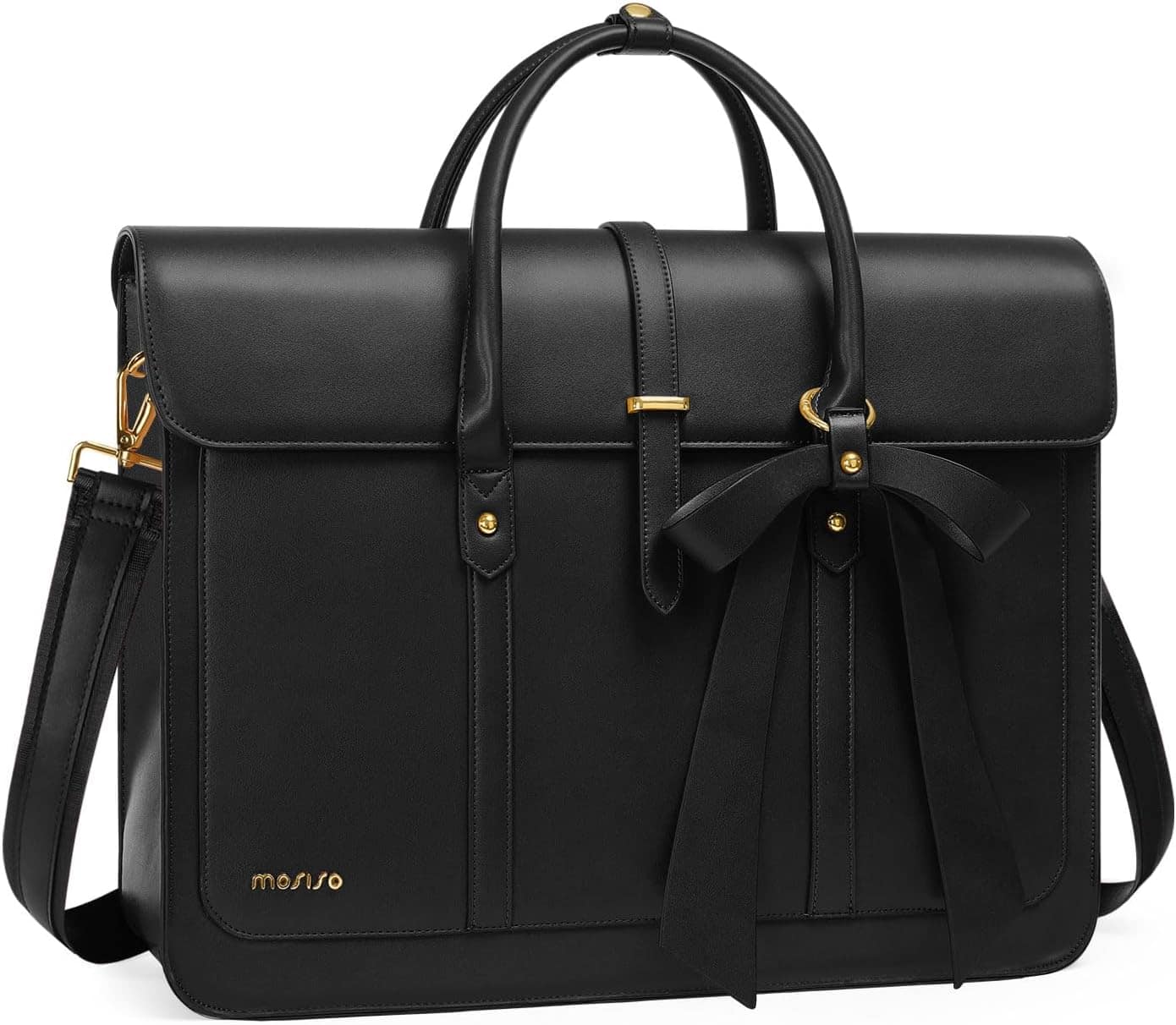 mosiso - Laptop Bag for Women 13-14 inch PU Leather Laptop Shoulder Bags Convertible Backpack Casual Handbag Work Computer Bag - Black