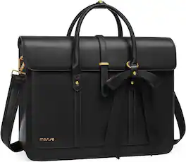 mosiso - Laptop Bag for Women 13-14 inch PU Leather Laptop Shoulder Bags Convertible Backpack Casual Handbag Work Computer Bag - Black