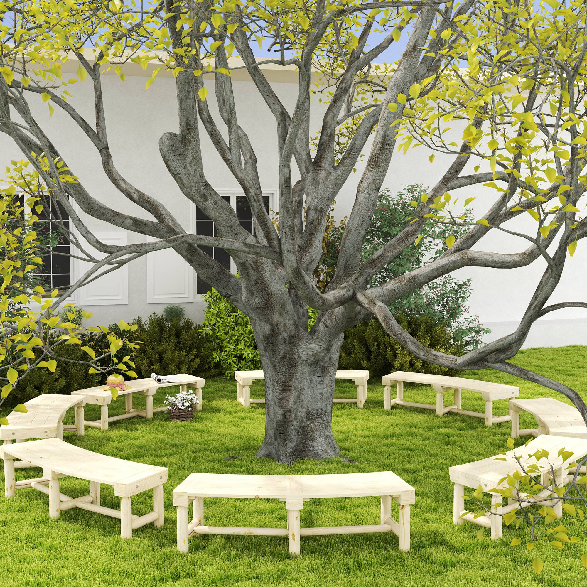 Alt View 7. Outsunny - Wooden Garden Bench, Semicircular Round Outdoor Tree Bench, Wrap Around Park Bench for Yard, Patio, Deck, Lawn - Natural Wood.