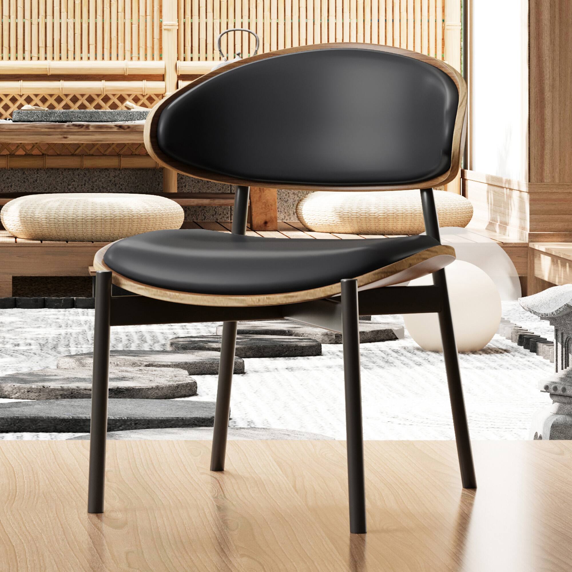 Angle. luck idea - Dining Chairs Set of 2 Wood Grain Accent Arched Backrest - Black.