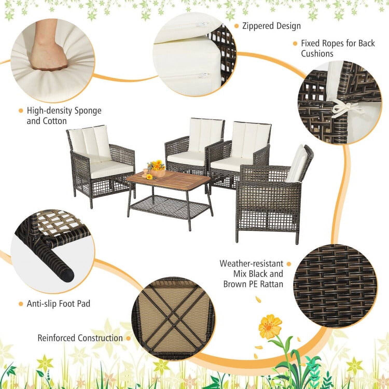 - Zippered Design
- Fixed Ropes for Back Cushions
- High-density Sponge and Cotton
- Weather-resistant Mix Black and Brown PE Rattan
- Anti-slip Foot Pad
- Reinforced Construction
