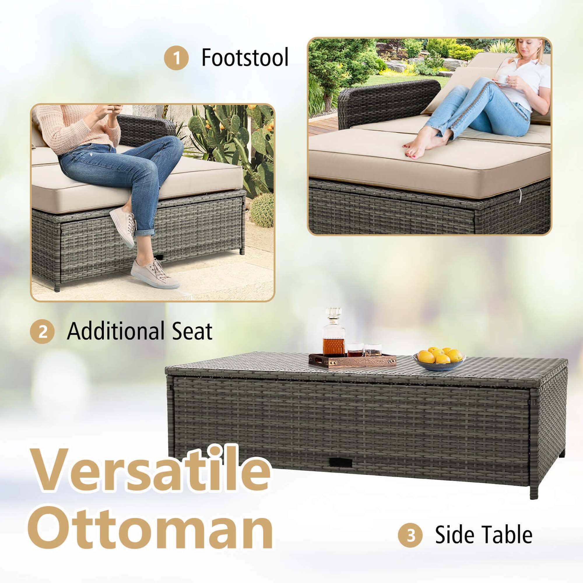 Versatile Ottoman: 1 Footstool, 2 Additional Seat, 3 Side Table
