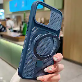 Dteck - Heat Dissipation Case for Apple iPhone 17 Pro Max,Slim Matte Hidden Foldable Stand Cover,Shockproof PC+TPU Hard Shell - Darkblue
