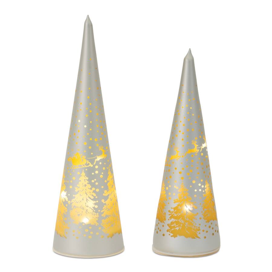 Glass Led Tree Set BreeBe LED Frosted Glass Tree Decor (Set of 2) Gold, Silver 87493DS ...
