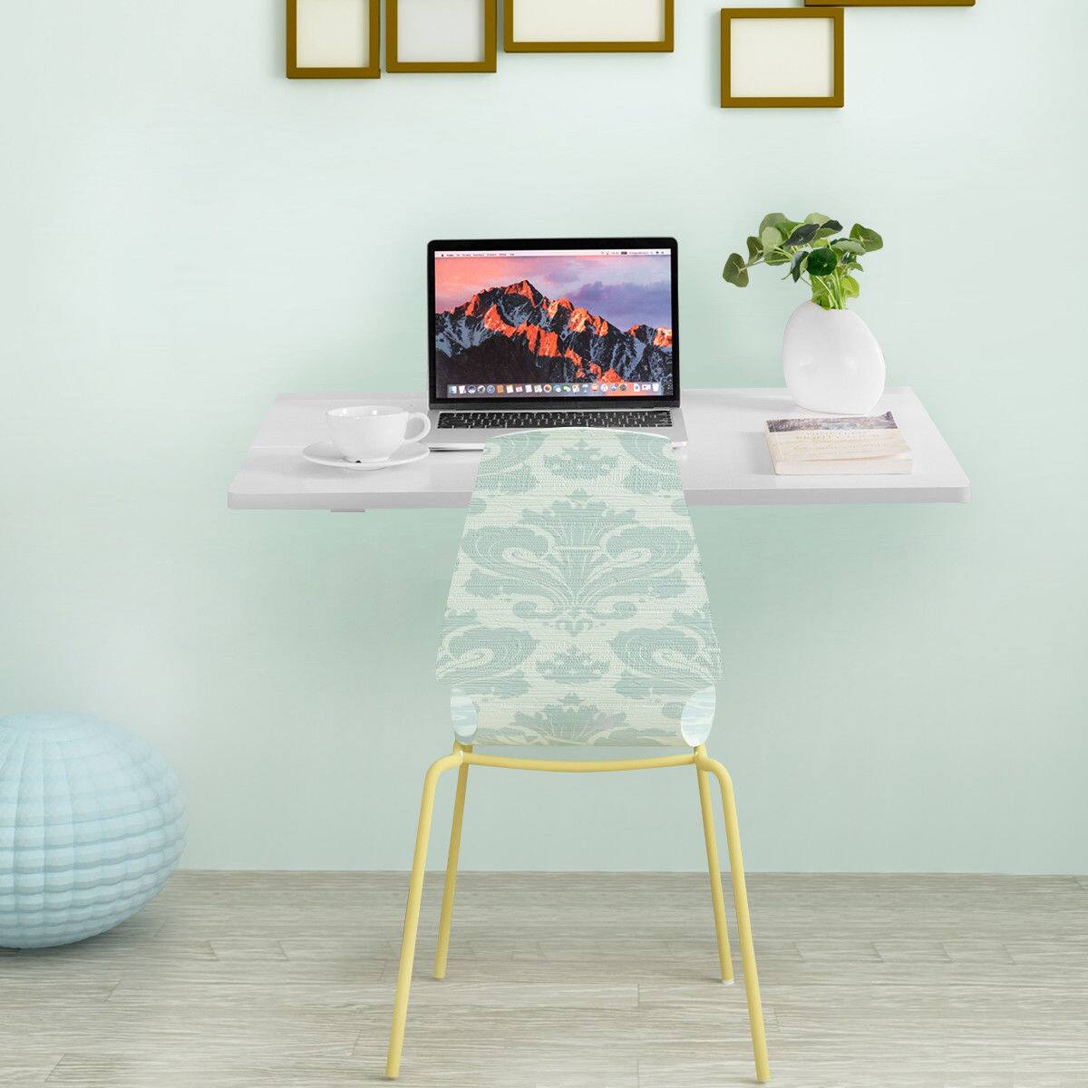 Alt View 7. Gymax - Gymax Wall-Mounted Drop-Leaf Table Folding Kitchen Dining Table Desk Space Saver White - White.