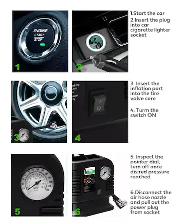 cigarette outlet air compressor Plugged Into DC Outlet/Cigarette Lighter Portable Pump DC 12V This air compressor has an automatic shut AA 12V Car Tyre Air