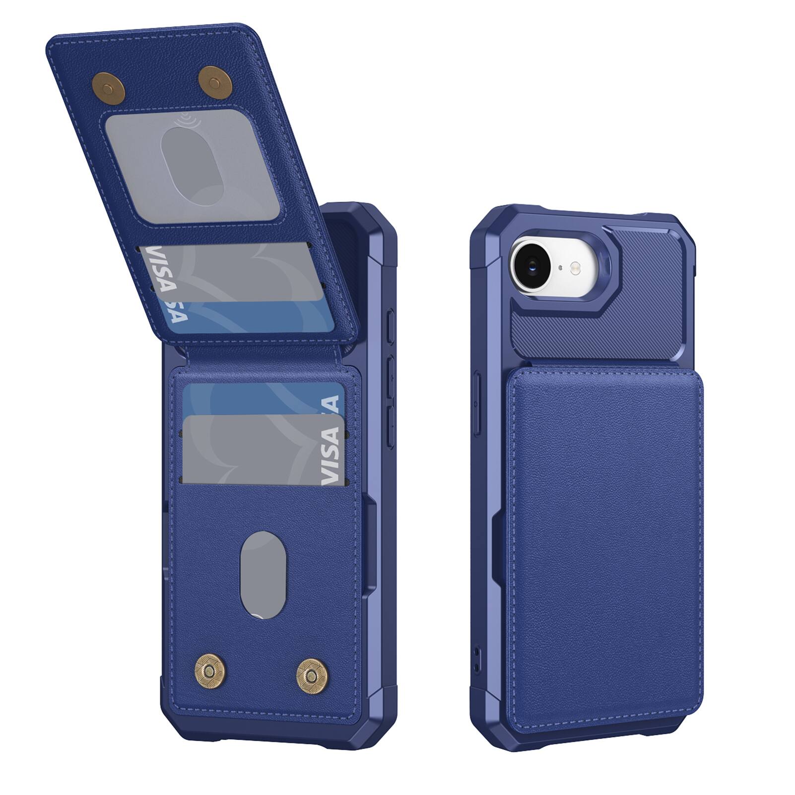 Dteck - Magnetic Closure Credit Card Holder Slots Stand Function Rugged Wallet Case For Apple iPhone 17e - Darkblue