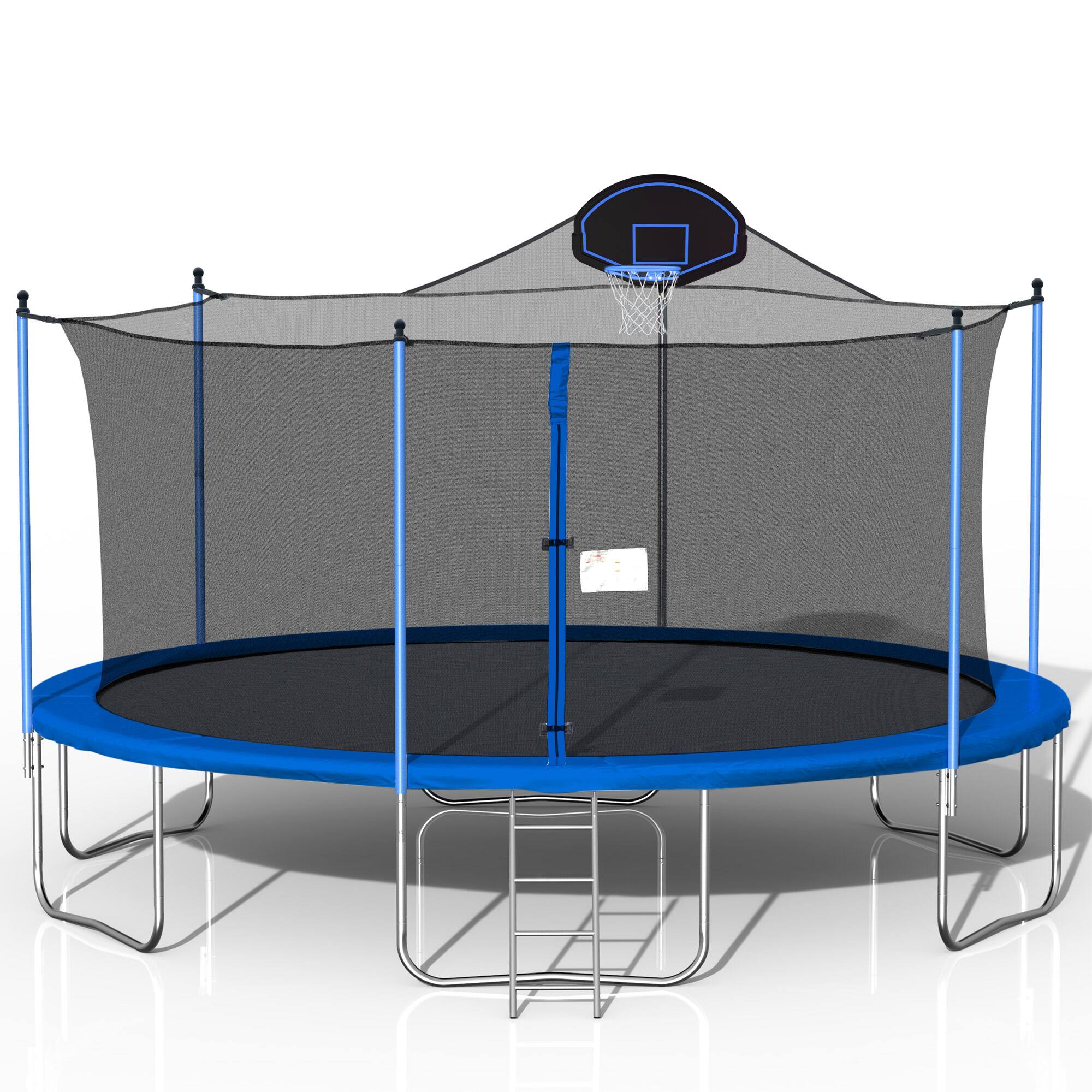 Left. LOVMOR - Lovmor 16 FT Trampoline with Basketball Hoop and Ladder Recreational Trampoline for Adults.