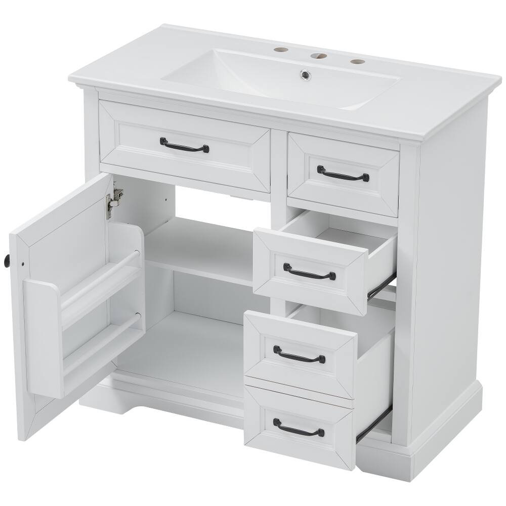 Alt View 9. Loheer - Loheer 36 inch white bathroom vanity with sink Freestanding Cabinet with 4 Drawers - White.