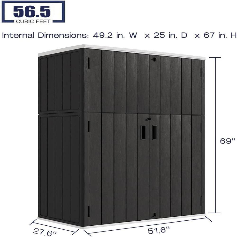 56.5 CUBIC FEET

Internal Dimensions: 49.2 in. W x 25 in. D x 67 in. H

69"  
51.6"  
27.6"