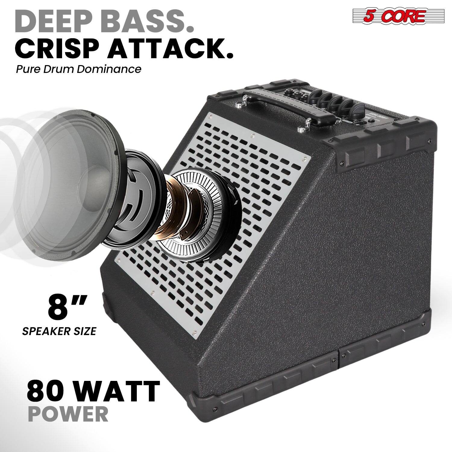 DEEP BASS.  
CRISP ATTACK.  
Pure Drum Dominance  

5 CORE  

8" SPEAKER SIZE  

80 WATT POWER