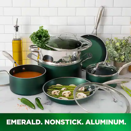 Angle. Granitestone - Granitestone Emerald Non Stick 10pc Cookware Set - Emerald.