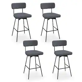 Costway - 29" Upholstered Swivel Bar Stool Set of 4 with Padded Seat Footrest Metal Frame - Gray