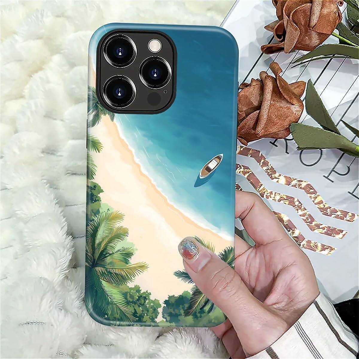 Alt View 6. BUBM - Smartphone Case for iPhone 16 Pro - 2-Layer Durable Smartphone Protection Case - Summer Beach.