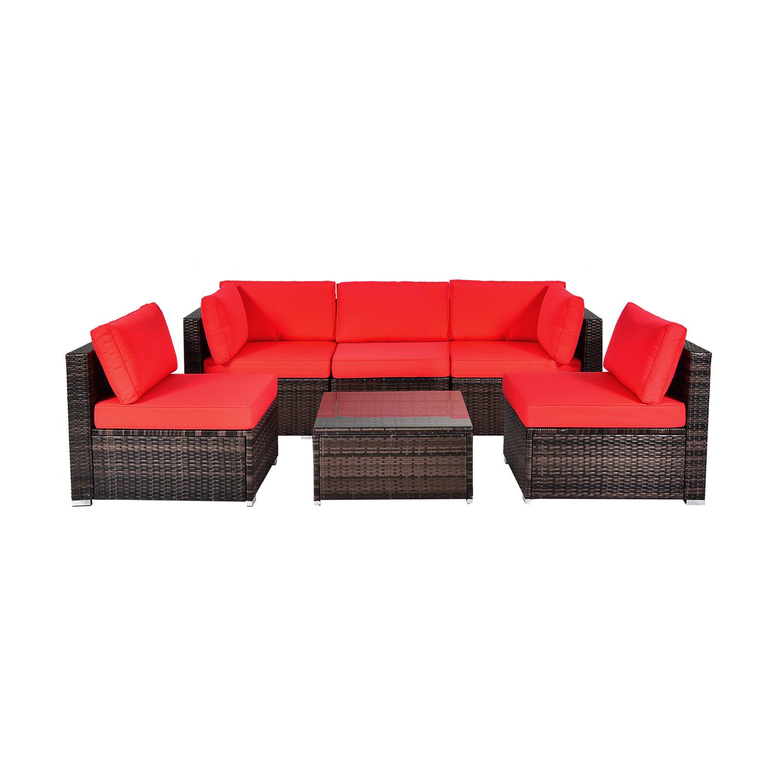 Alt View 9. Gymax - Gymax 6PCS Rattan Outdoor Sectional Sofa Set Patio Furniture Set w/ Red Cushions - Red.