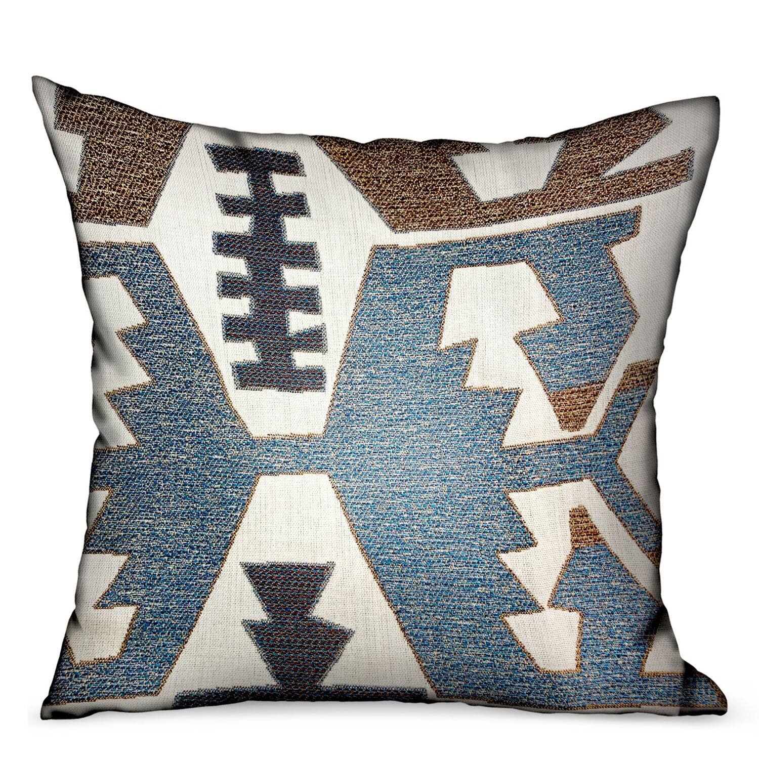 Front. Plutus Brands - Wild Chumash Geometric Luxury Outdoor Indoor Throw Pillow Double sided 24" x 24" - Blue, Brown.