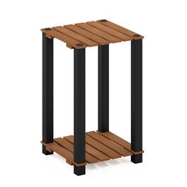 Furinno - Pangkor 2-Tier Turn-N-Tube Indoor Outdoor Plant Shelf Wood Side Table with Square Poles - Natural/Black