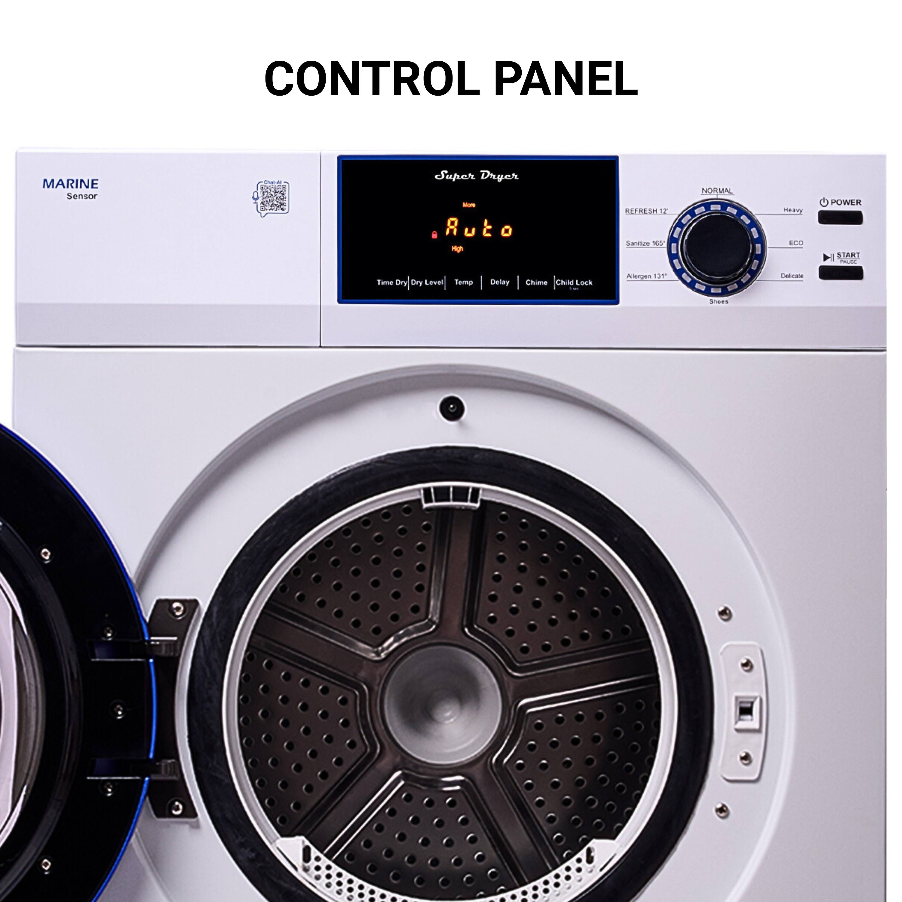 CONTROL PANEL

MARINE Sensor

Super Dryer

- Auto
- Time Dry
- Dry Level

REFRESH 12°
Sanitize 160°
Allergen 131°

NORMAL
Heavy
ECO
Dedicate

POWER
START

Temp
Delay
Chime
Child Lock