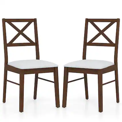 Front. Gymax - Gymax Dining Chairs Set of 2 Upholstered Kitchen Side Chairs w/ Rubber Wood Frame Brown & White - Brown, White.