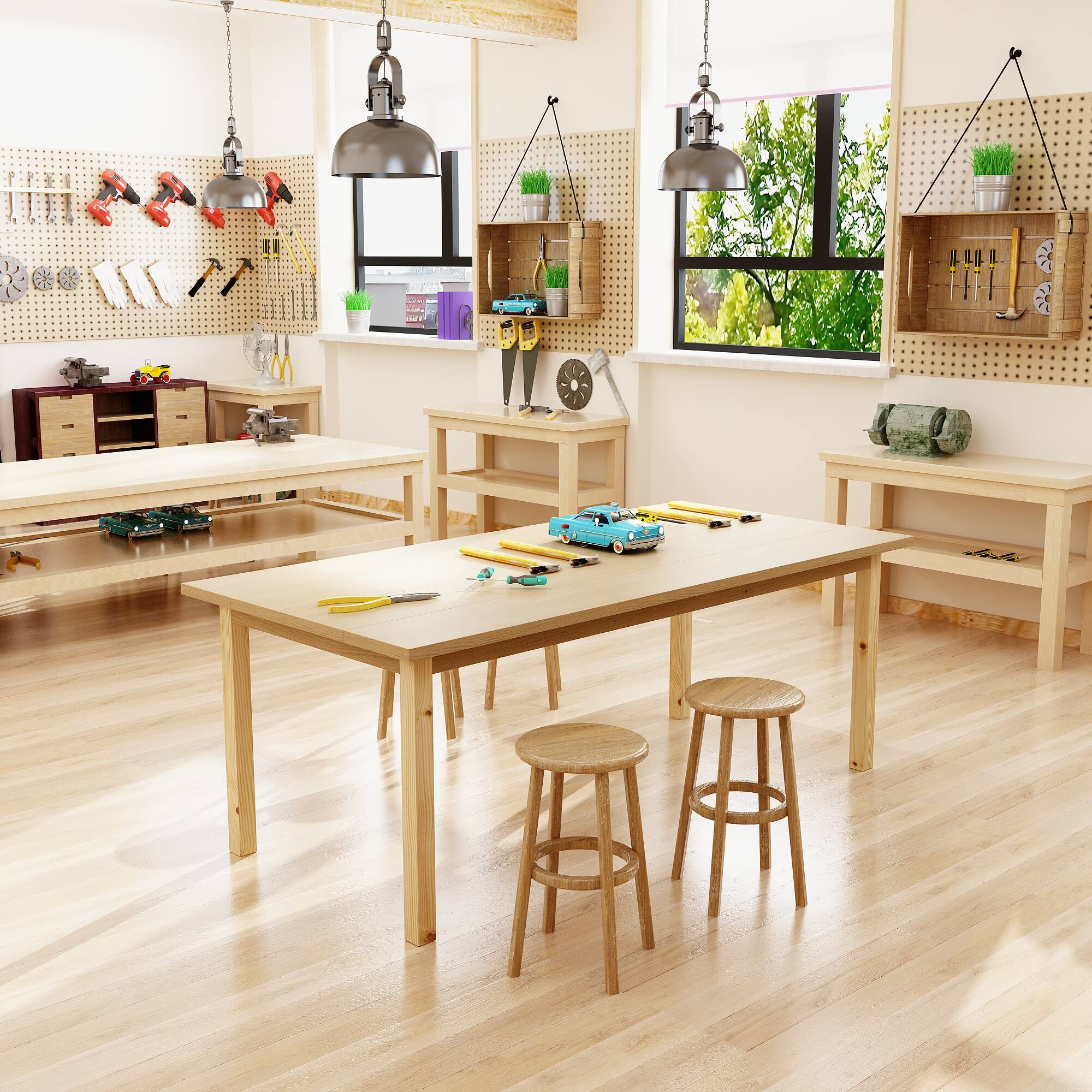 Alt View 4. FUFU & GAGA - FUFU&GAGA Wood Workbench – Durable Workshop & DIY Project Table - Wooden.